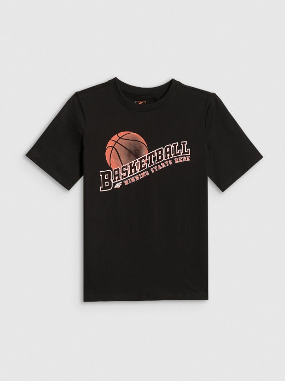 Chłopięcy t-shirt z nadrukiem 4F 4FJRSS26TTSHM4278 - czarny