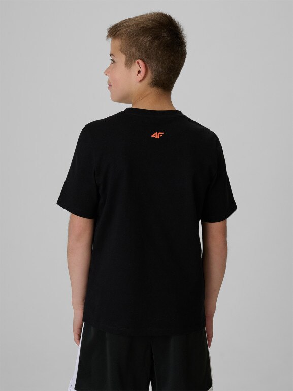 Chłopięcy t-shirt z nadrukiem 4F 4FJRSS26TTSHM4278 - czarny