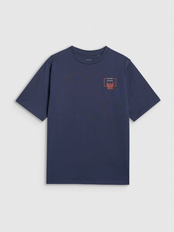 Chłopięcy t-shirt z nadrukiem 4F 4FJWAW25TTSHM2412 - granatowy