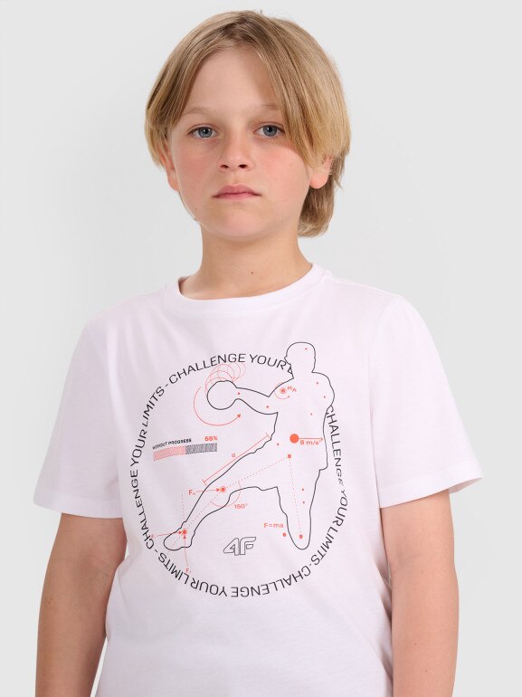 Chłopięcy t-shirt z nadrukiem 4F 4FJWAW25TTSHM2413 - biały