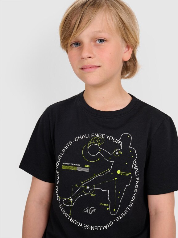 Chłopięcy t-shirt z nadrukiem 4F 4FJWAW25TTSHM2413 - czarny