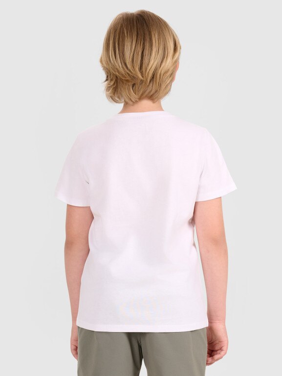 Chłopięcy t-shirt z nadrukiem 4F 4FJWAW25TTSHM2417 - biały