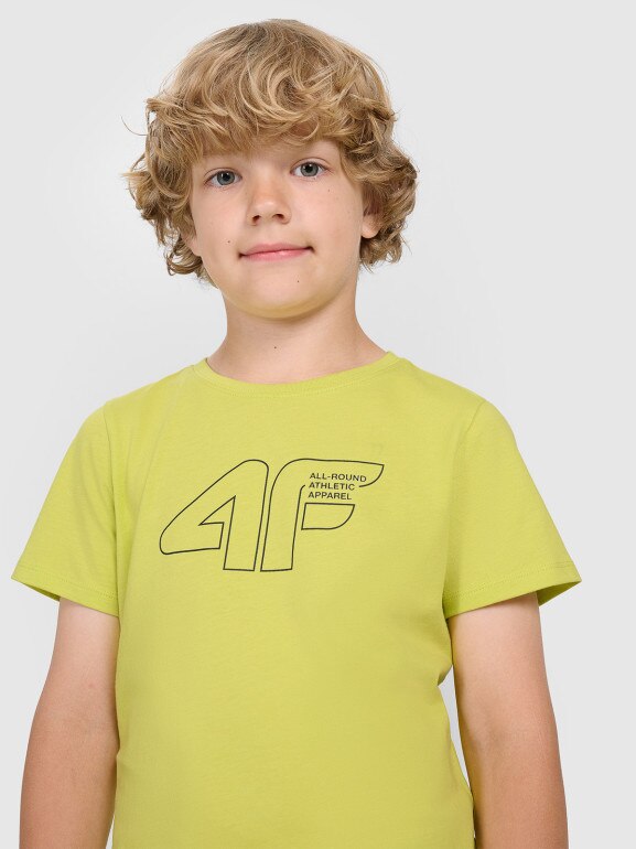 Chłopięcy t-shirt z nadrukiem 4F 4FJWAW25TTSHM2417 - żółty