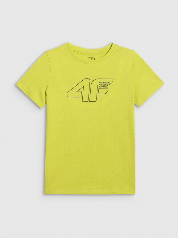 Chłopięcy t-shirt z nadrukiem 4F 4FJWAW25TTSHM2417 - żółty