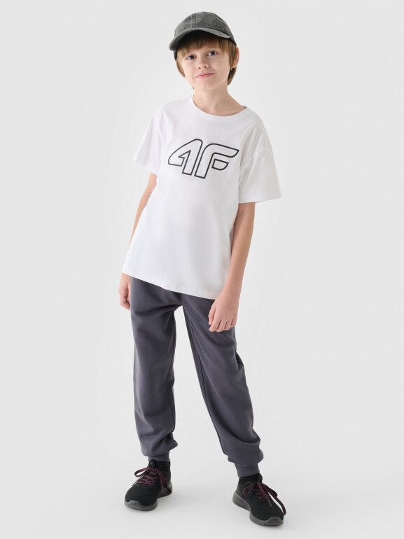 Chłopięcy t-shirt z nadrukiem 4F 4FJWMM00TTSHM2331 - biały