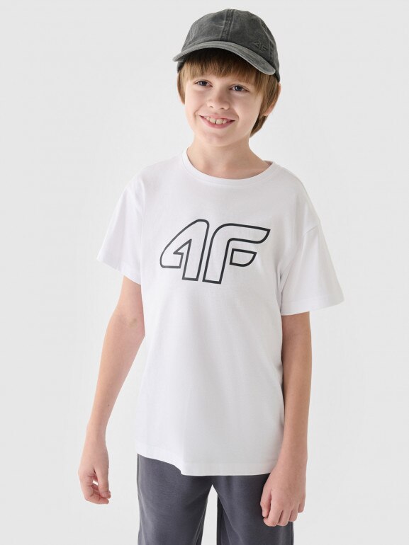 Chłopięcy t-shirt z nadrukiem 4F 4FJWMM00TTSHM2331 - biały