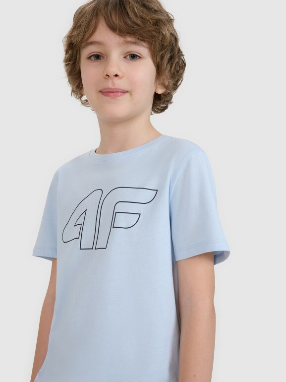 Chłopięcy t-shirt z nadrukiem 4F 4FJWSS25TTSHM2179 - niebieski