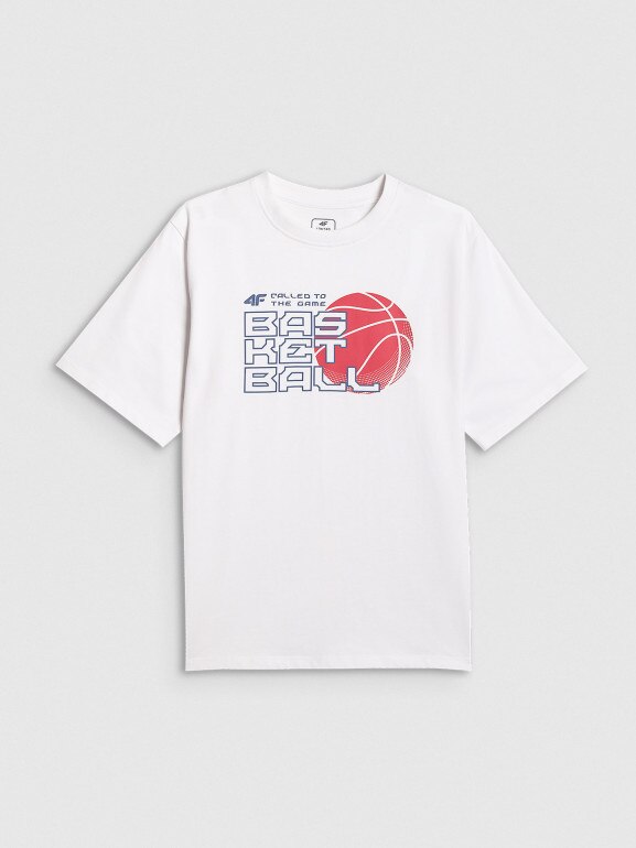 Chłopięcy t-shirt z nadrukiem 4F 4FJWSS26TFTSM1968 - biały