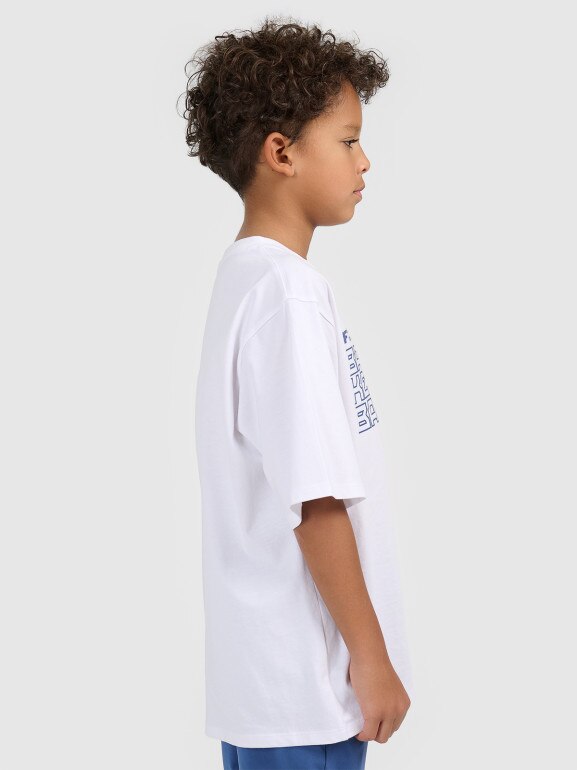 Chłopięcy t-shirt z nadrukiem 4F 4FJWSS26TFTSM1968 - biały