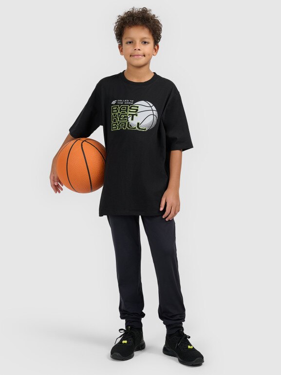 Chłopięcy t-shirt z nadrukiem 4F 4FJWSS26TFTSM1968 - czarny