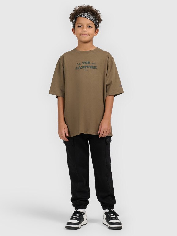 Chłopięcy t-shirt z nadrukiem 4F 4FJWSS26TTSHM2813 - khaki