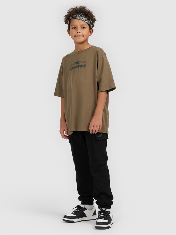 Chłopięcy t-shirt z nadrukiem 4F 4FJWSS26TTSHM2813 - khaki
