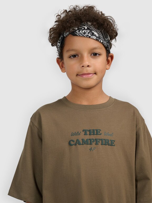 Chłopięcy t-shirt z nadrukiem 4F 4FJWSS26TTSHM2813 - khaki