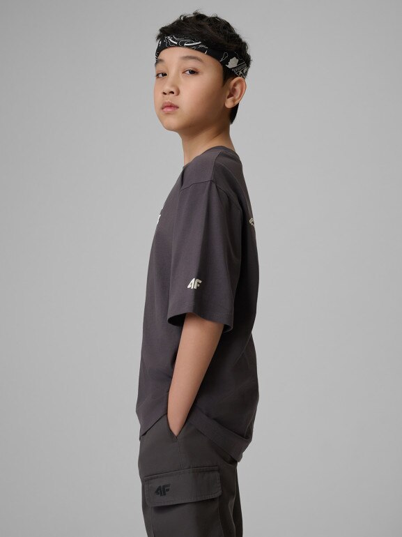 Chłopięcy t-shirt z nadrukiem 4F 4FJWSS26TTSHM2813 - szary