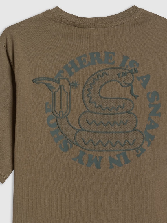 Chłopięcy t-shirt z nadrukiem 4F 4FJWSS26TTSHM2813 - khaki