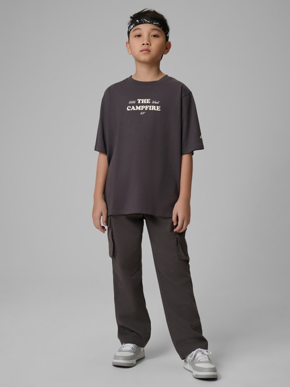 Chłopięcy t-shirt z nadrukiem 4F 4FJWSS26TTSHM2813 - szary