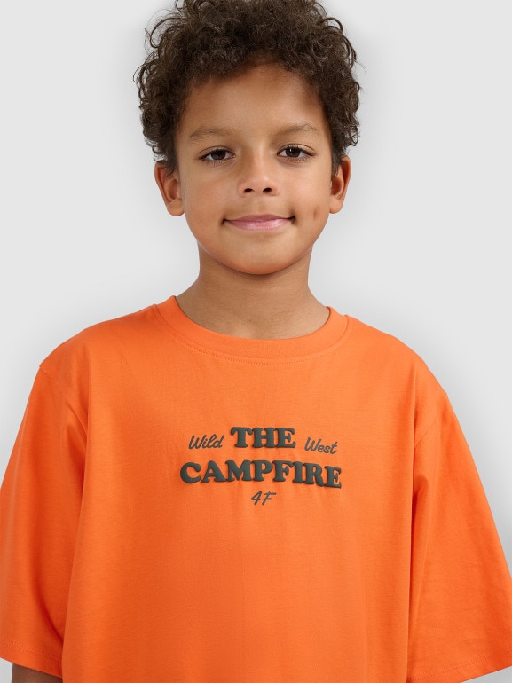 Chłopięcy t-shirt z nadrukiem 4F 4FJWSS26TTSHM2813 - pomarańczowy