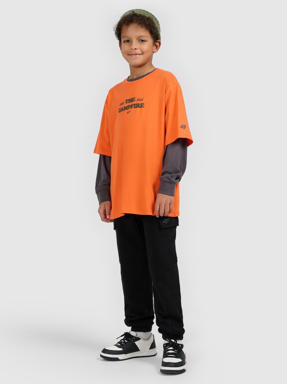 Chłopięcy t-shirt z nadrukiem 4F 4FJWSS26TTSHM2813 - pomarańczowy
