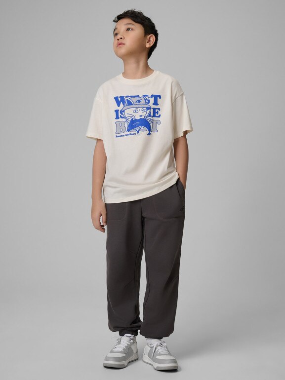 Chłopięcy t-shirt z nadrukiem 4F 4FJWSS26TTSHM2814 - biały