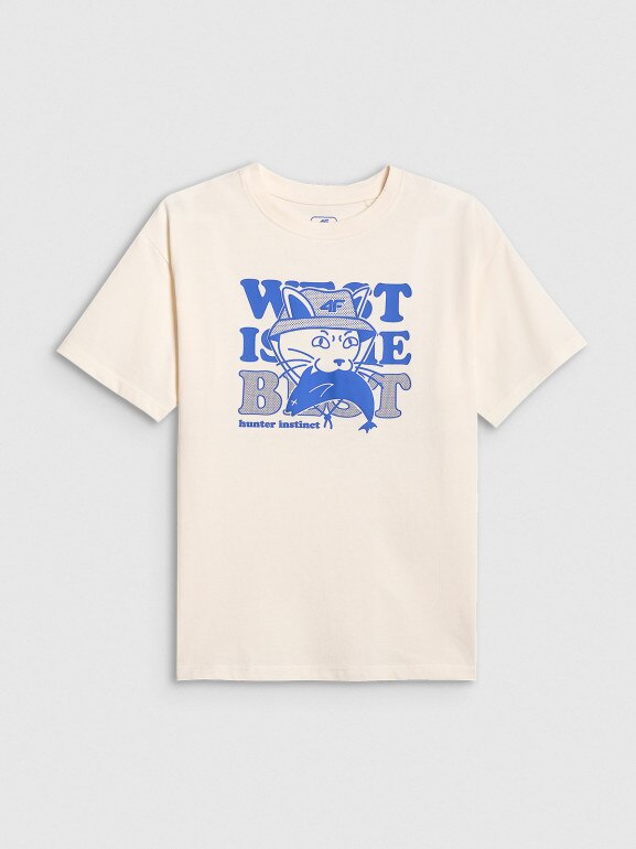 Chłopięcy t-shirt z nadrukiem 4F 4FJWSS26TTSHM2814 - biały