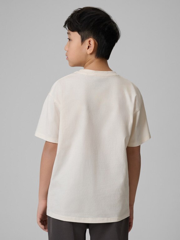 Chłopięcy t-shirt z nadrukiem 4F 4FJWSS26TTSHM2814 - biały