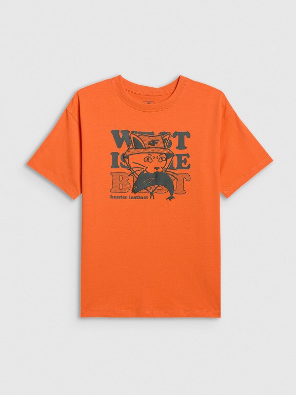 Chłopięcy t-shirt z nadrukiem 4F 4FJWSS26TTSHM2814 - pomarańczowy