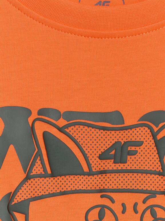 Chłopięcy t-shirt z nadrukiem 4F 4FJWSS26TTSHM2814 - pomarańczowy