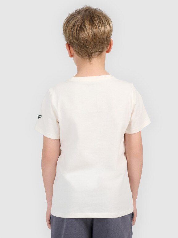 Chłopięcy t-shirt z nadrukiem 4F 4FJWSS26TTSHM2815 - biały