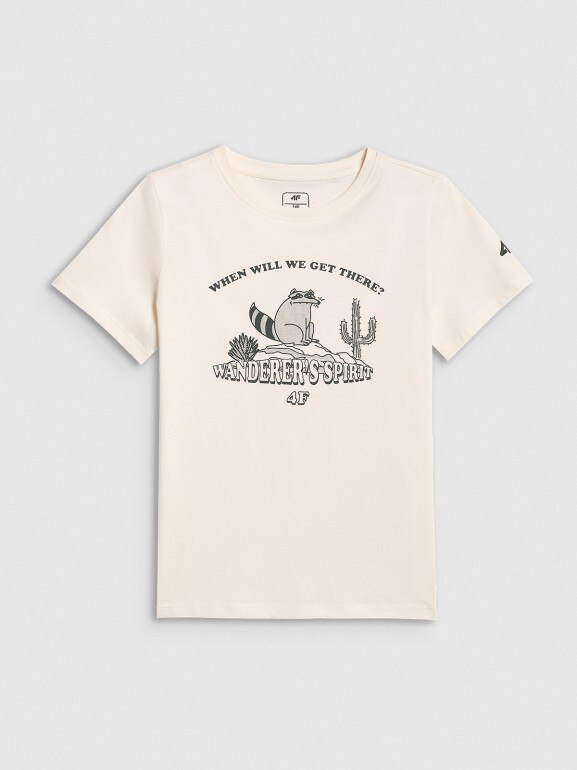 Chłopięcy t-shirt z nadrukiem 4F 4FJWSS26TTSHM2815 - biały
