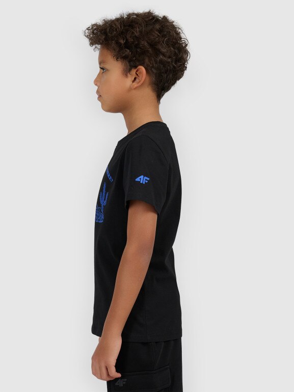 Chłopięcy t-shirt z nadrukiem 4F 4FJWSS26TTSHM2815 - czarny