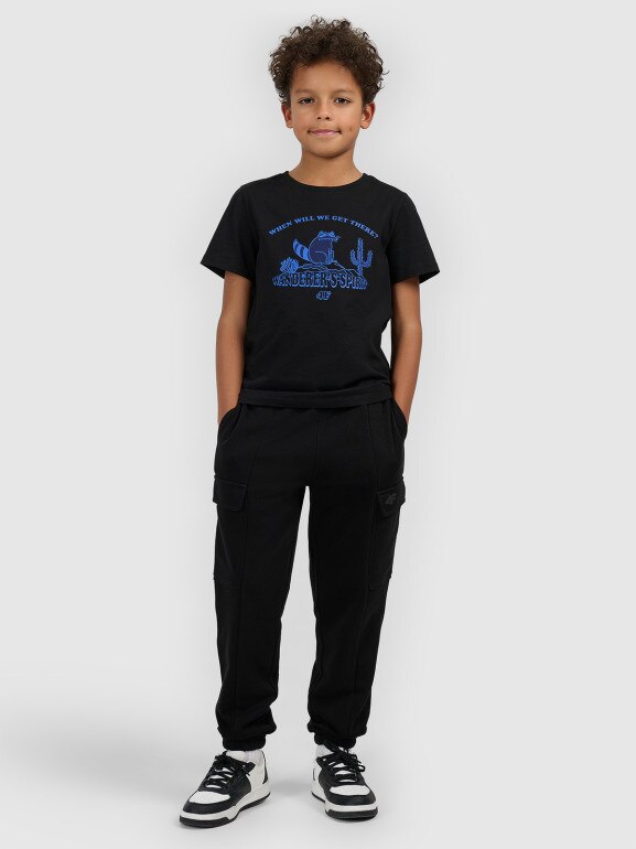 Chłopięcy t-shirt z nadrukiem 4F 4FJWSS26TTSHM2815 - czarny