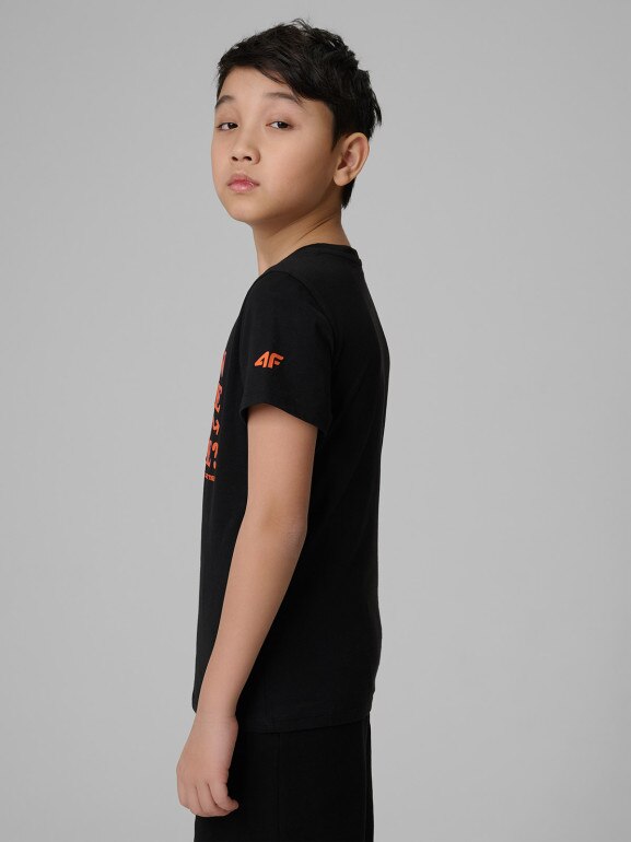 Chłopięcy t-shirt z nadrukiem 4F 4FJWSS26TTSHM2816 - czarny
