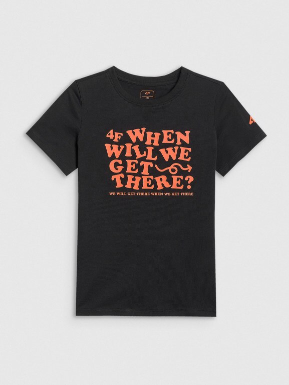 Chłopięcy t-shirt z nadrukiem 4F 4FJWSS26TTSHM2816 - czarny