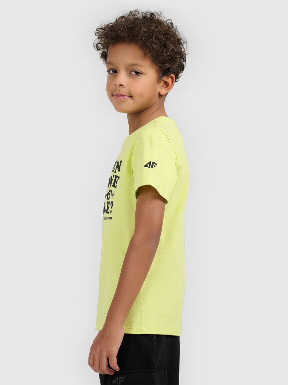Chłopięcy t-shirt z nadrukiem 4F 4FJWSS26TTSHM2816 - żółty