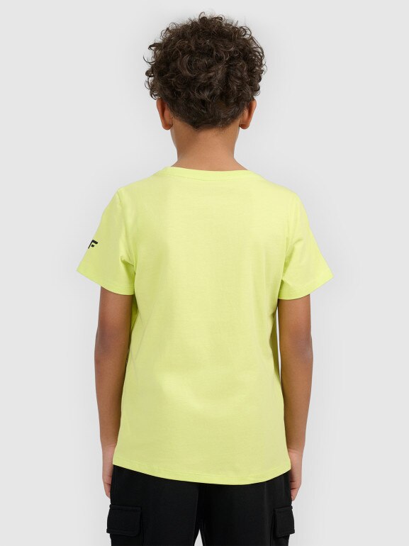 Chłopięcy t-shirt z nadrukiem 4F 4FJWSS26TTSHM2816 - żółty
