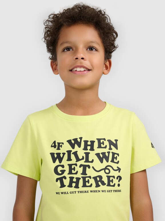 Chłopięcy t-shirt z nadrukiem 4F 4FJWSS26TTSHM2816 - żółty