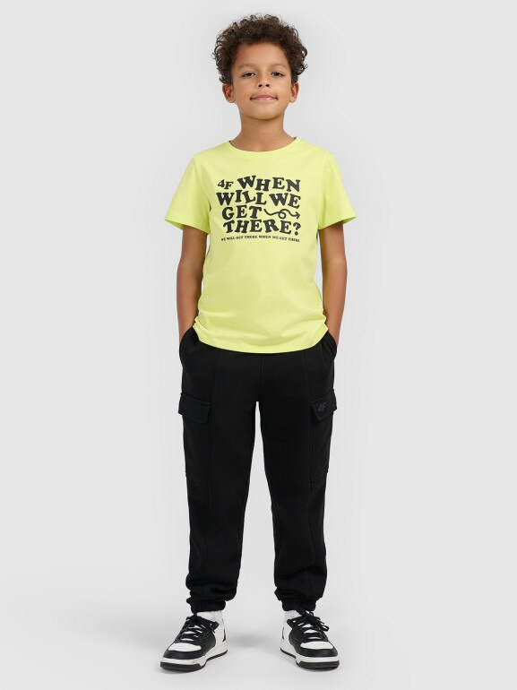 Chłopięcy t-shirt z nadrukiem 4F 4FJWSS26TTSHM2816 - żółty