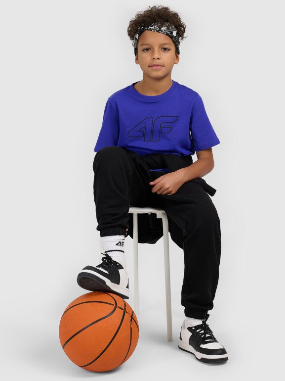 Chłopięcy t-shirt z nadrukiem 4F 4FJWSS26TTSHM3007 - niebieski