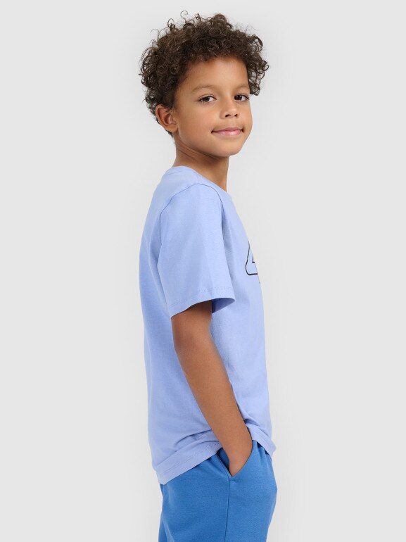 Chłopięcy t-shirt z nadrukiem 4F 4FJWSS26TTSHM3007 - niebieski