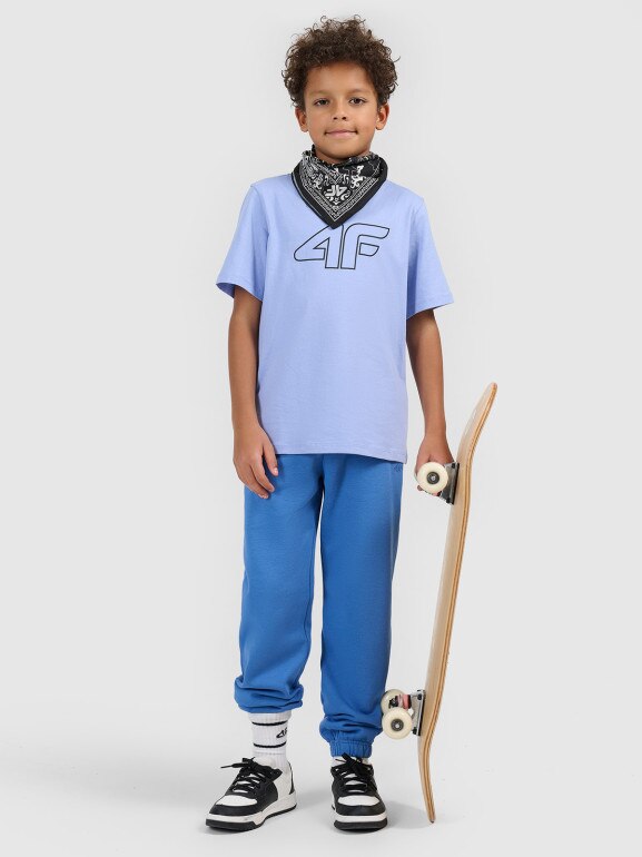 Chłopięcy t-shirt z nadrukiem 4F 4FJWSS26TTSHM3007 - niebieski