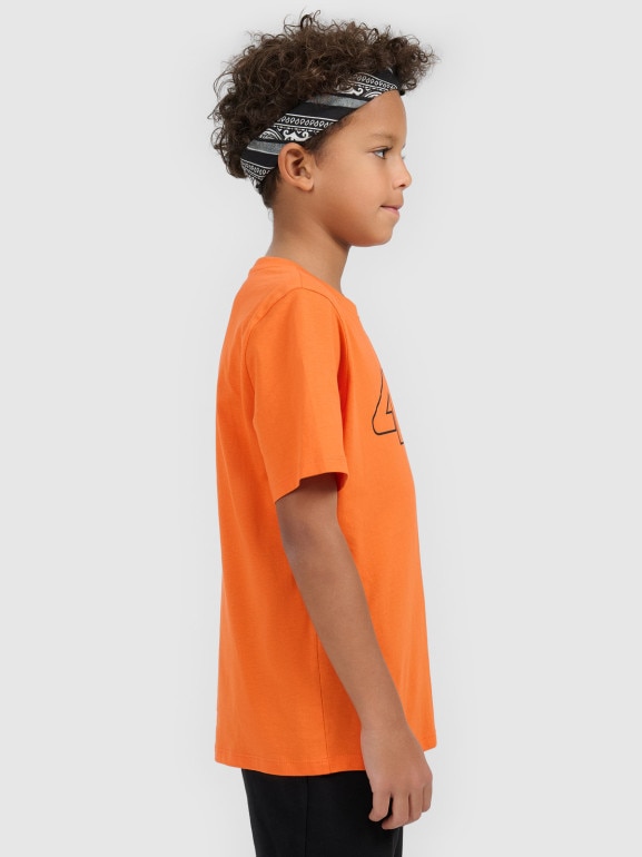 Chłopięcy t-shirt z nadrukiem 4F 4FJWSS26TTSHM3007 - pomarańczowy