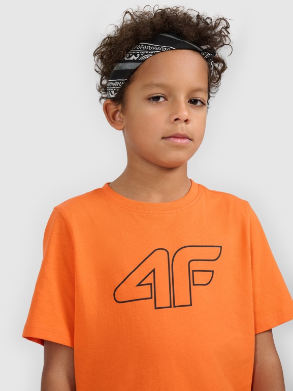 Chłopięcy t-shirt z nadrukiem 4F 4FJWSS26TTSHM3007 - pomarańczowy