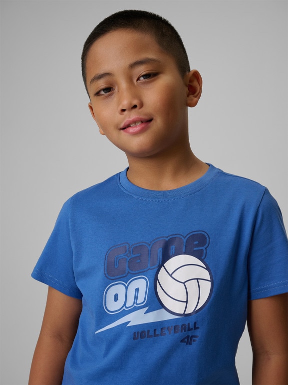 Chłopięcy t-shirt z nadrukiem 4F 4FJWSS26TTSHM3011 - granatowy