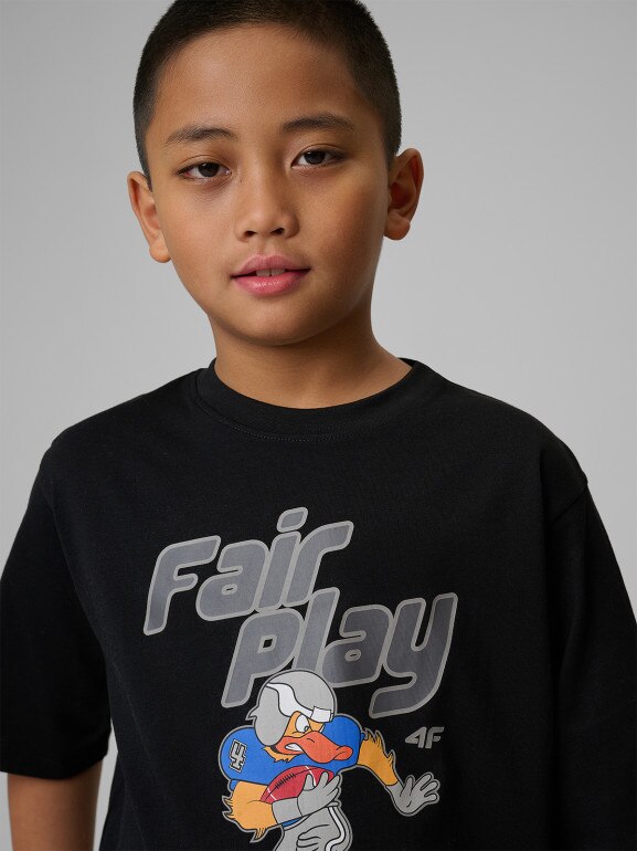Chłopięcy t-shirt z nadrukiem 4F 4FJWSS26TTSHM3012 - czarny