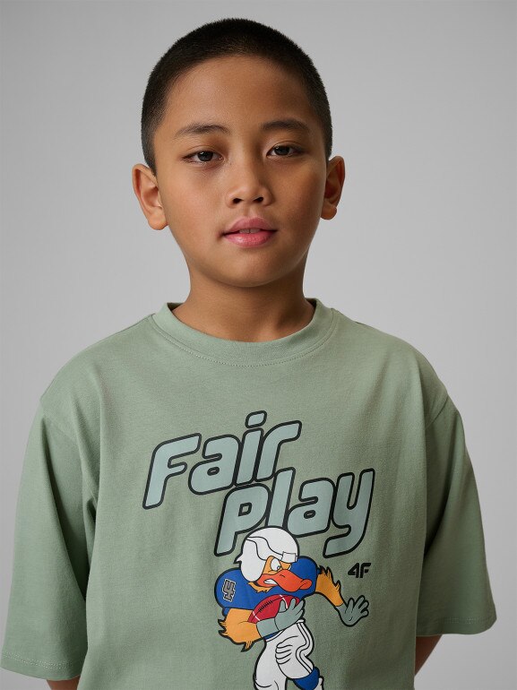 Chłopięcy t-shirt z nadrukiem 4F 4FJWSS26TTSHM3012 - zielony