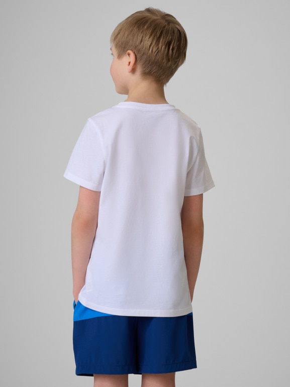Chłopięcy t-shirt z nadrukiem 4F 4FJWSS26TTSHM3284 - biały
