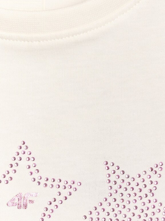 Dziewczęcy t-shirt z nadrukiem 4F 4FJRSS26TTSHF3455 - biały