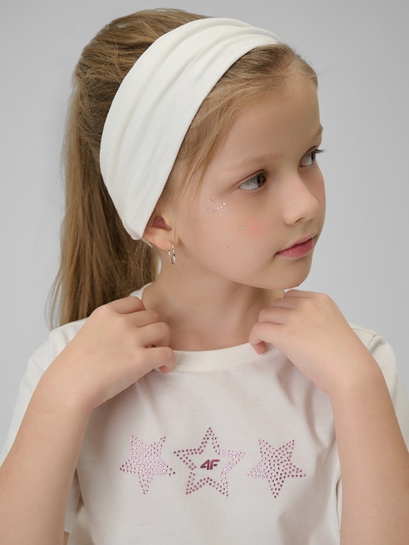 Dziewczęcy t-shirt z nadrukiem 4F 4FJRSS26TTSHF3455 - biały