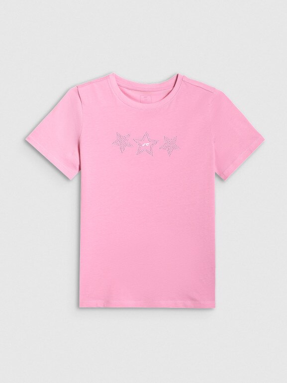 Dziewczęcy t-shirt z nadrukiem 4F 4FJRSS26TTSHF3455 - różowy