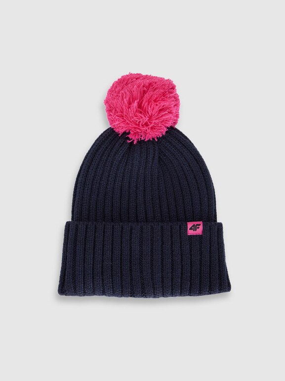 Dziecięca czapka z pomponem 4F 4FJRAW25ACAPU0745 - granatowa